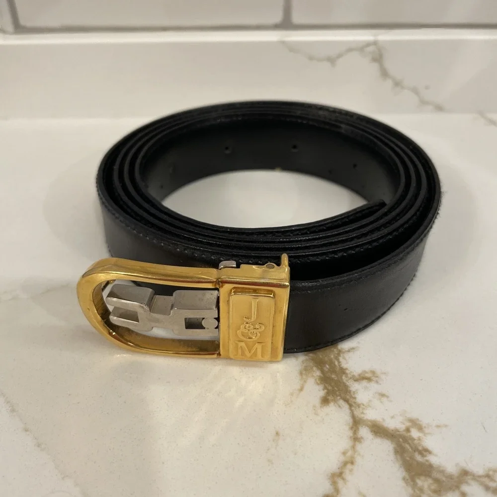 Vintage Johnston & Murphy J&M Black Leather Belt Men Size 44 XXL Italy